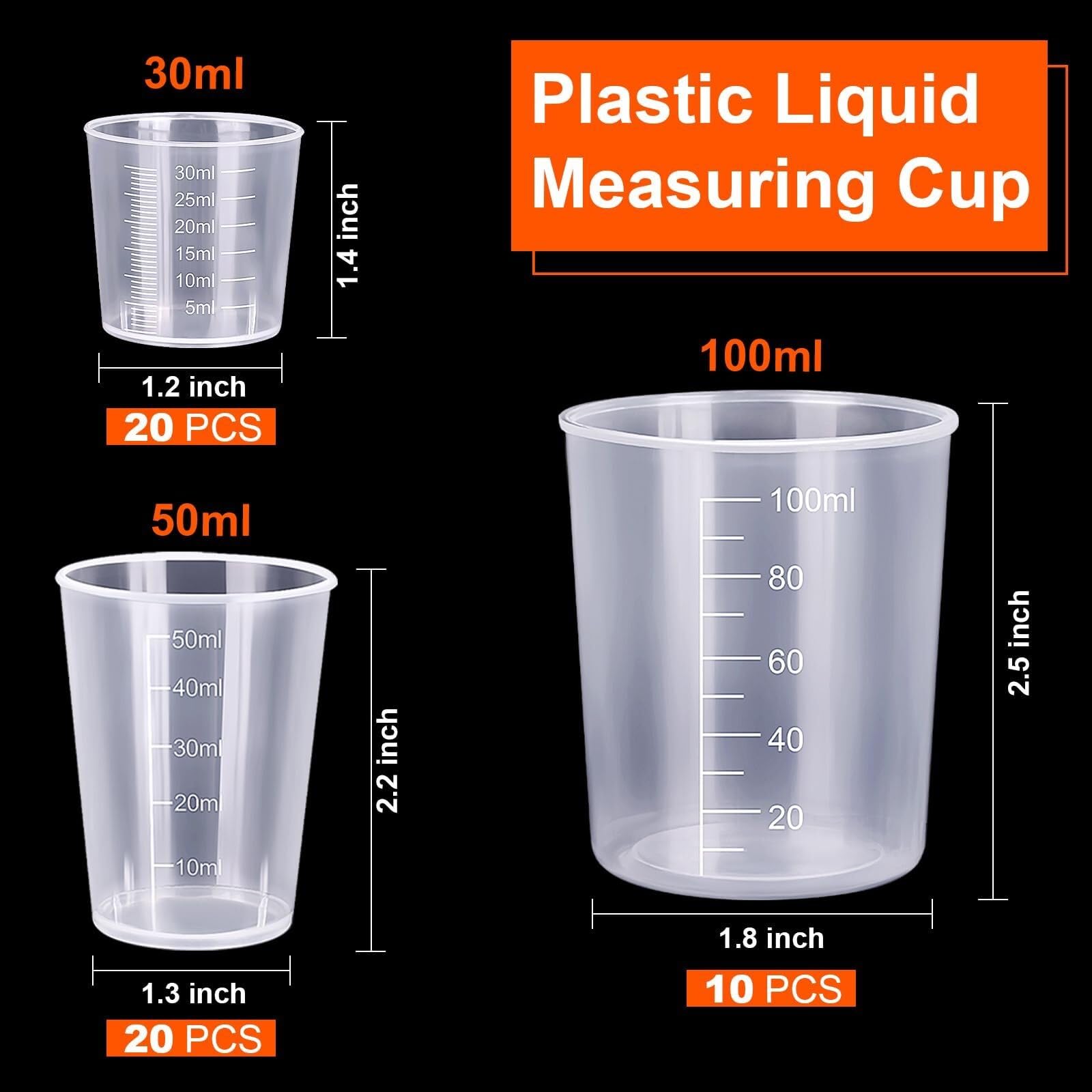 25-teiliges Plastik-Messbecher-Set – Kunststoffbecher für Harz, Epoxid, Farbe, 30ml, 50ml, 100ml, Küchen- und Laborbedarf(50 pcs)