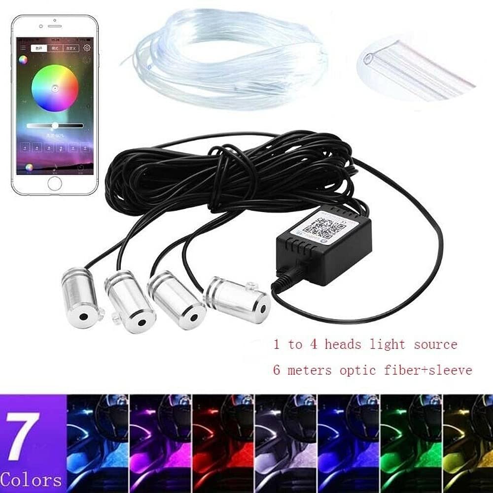 Samochodowe oświetlenie wnętrza dekoracja 12 V 2 W aplikacja sterowanie muzyką RGB samochód ciężarówka otoczenia lampa LED światłowodowe źródło światła zestaw (zestaw 1 do 4 głowic)