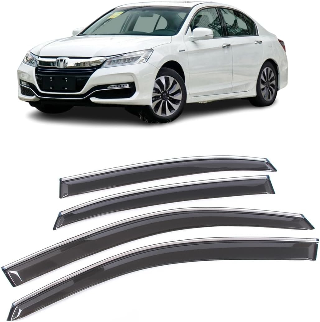 Side Window Visors Rain Guards Deflectors for Honda Accord 2013-2017 Smoke Chrome Trim