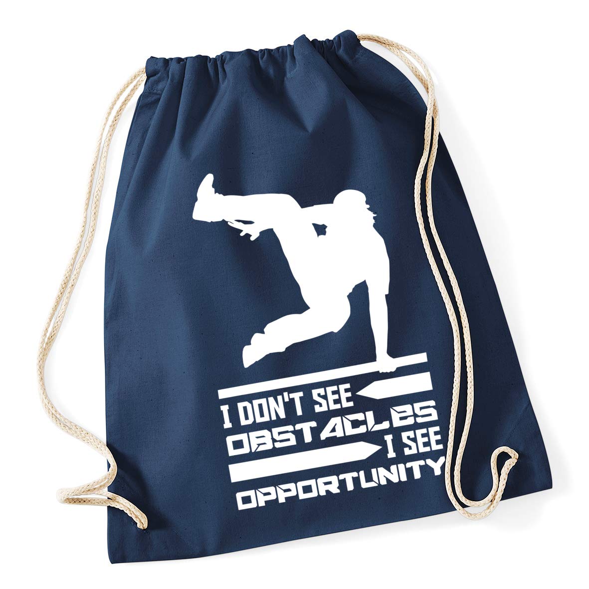 Hippowarehouse I don't see obstacles I see opportunity - parkour Drawstring Cotton School Gym Bag 37cm x 46cm, 12 litres