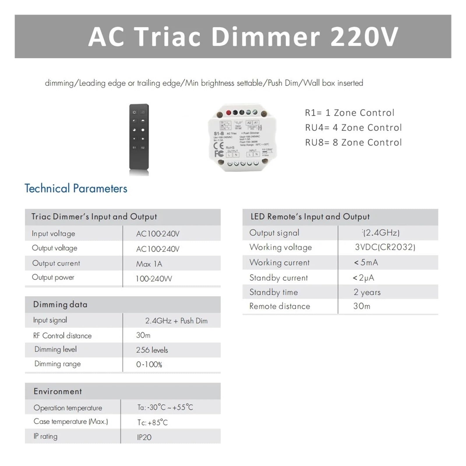 Regulador de intensidad LED 110V 220V 230V AC Triac atenuador LED 220 voltios atenuador 2.4GI bombilla Control remoto S1-B controlador LED atenuador LED(WIFI Relay only)