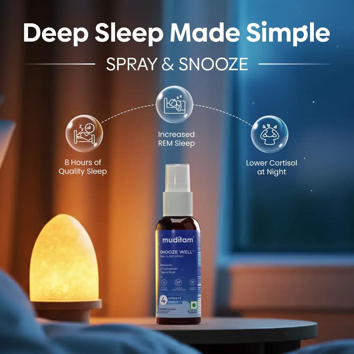 Muditam Ayurveda Snooze Well Sleep Spray | Melatonin & Herbal Blend for Deep Sleep | Fast-Acting Sublingual Oral Spray | Peppermint | 50 mL | Pack of 1 — Amazon image 5