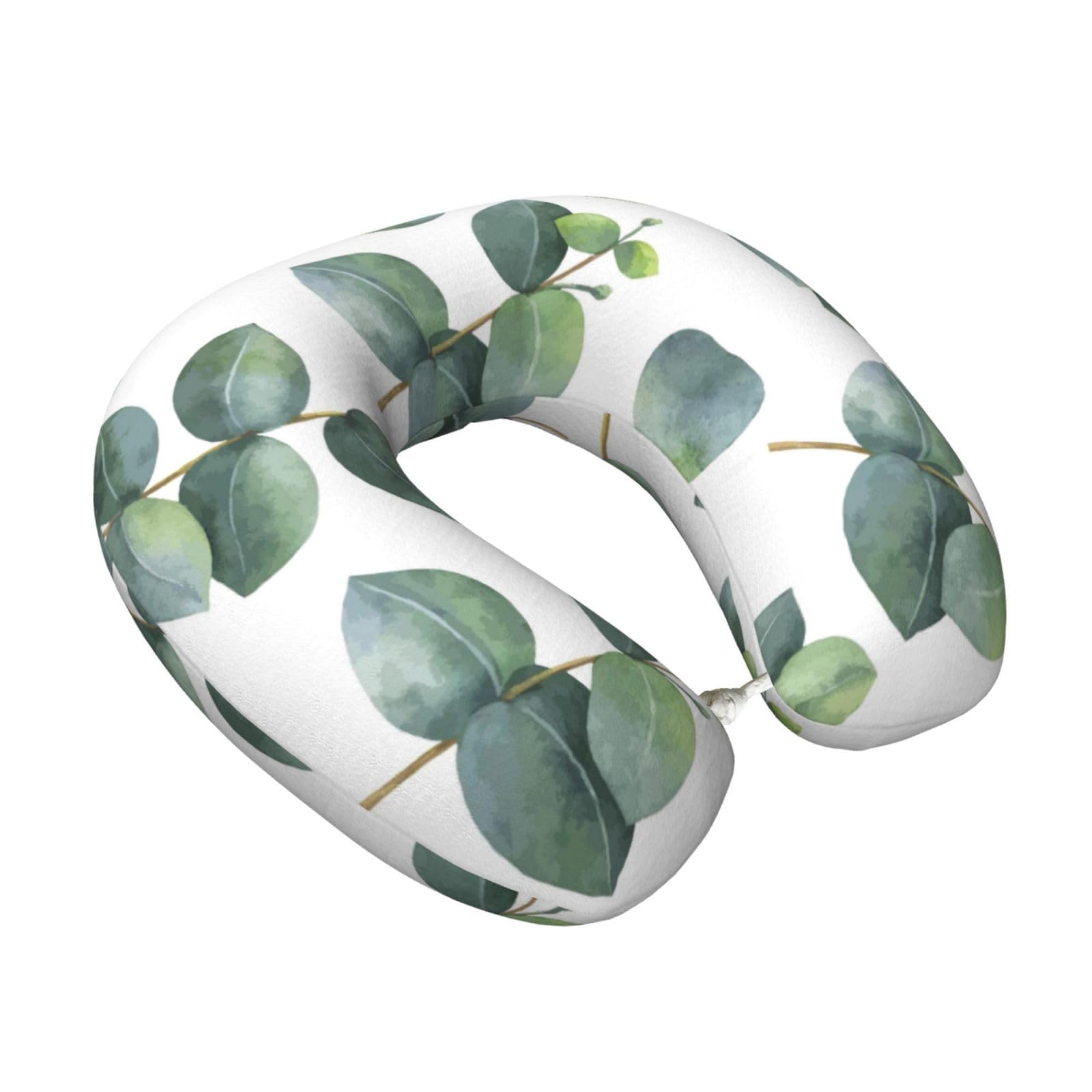 LKYMOH Green Leaves White, Travel Neck Pillow U-Shaped Memory Neck Support Soft Comfortable With Washable Cover For Airplane Car Traveling and Office