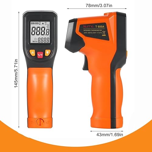 Miniatura 7 de Termómetro de infrarrojos Yiko, termómetro digital láser -58 °F~1112 °F (-50 °C~600 °C). Pistola de temperatura IR (no para humanos). Ideal