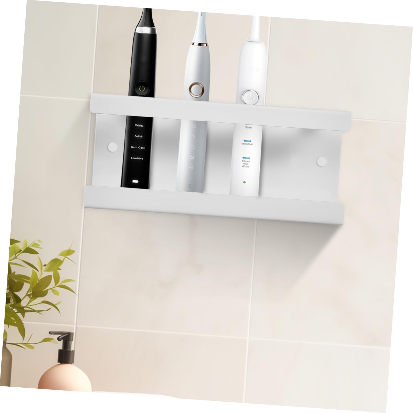 Soporte de Pared para Cepillos de Dientes Eléctricos Ranuras Anticaída Organizador de Baño Ahorra Espacio para Cepillos y Pasta