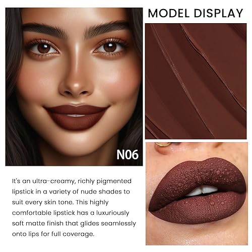 Vista 75 de evpct Juego de 1 lápiz labial líquido mate nude para mujer, peonía, flor, marrón, rosa, mate, larga duración, permanente, 24 horas, lápiz labial