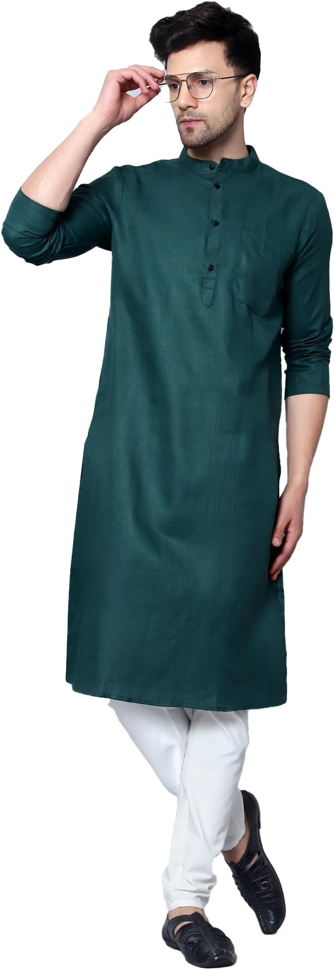 LATEST CHIKAN Men's Cotton Blend Solid Long Kurta Full Sleeves - Casual Ethnic Wear