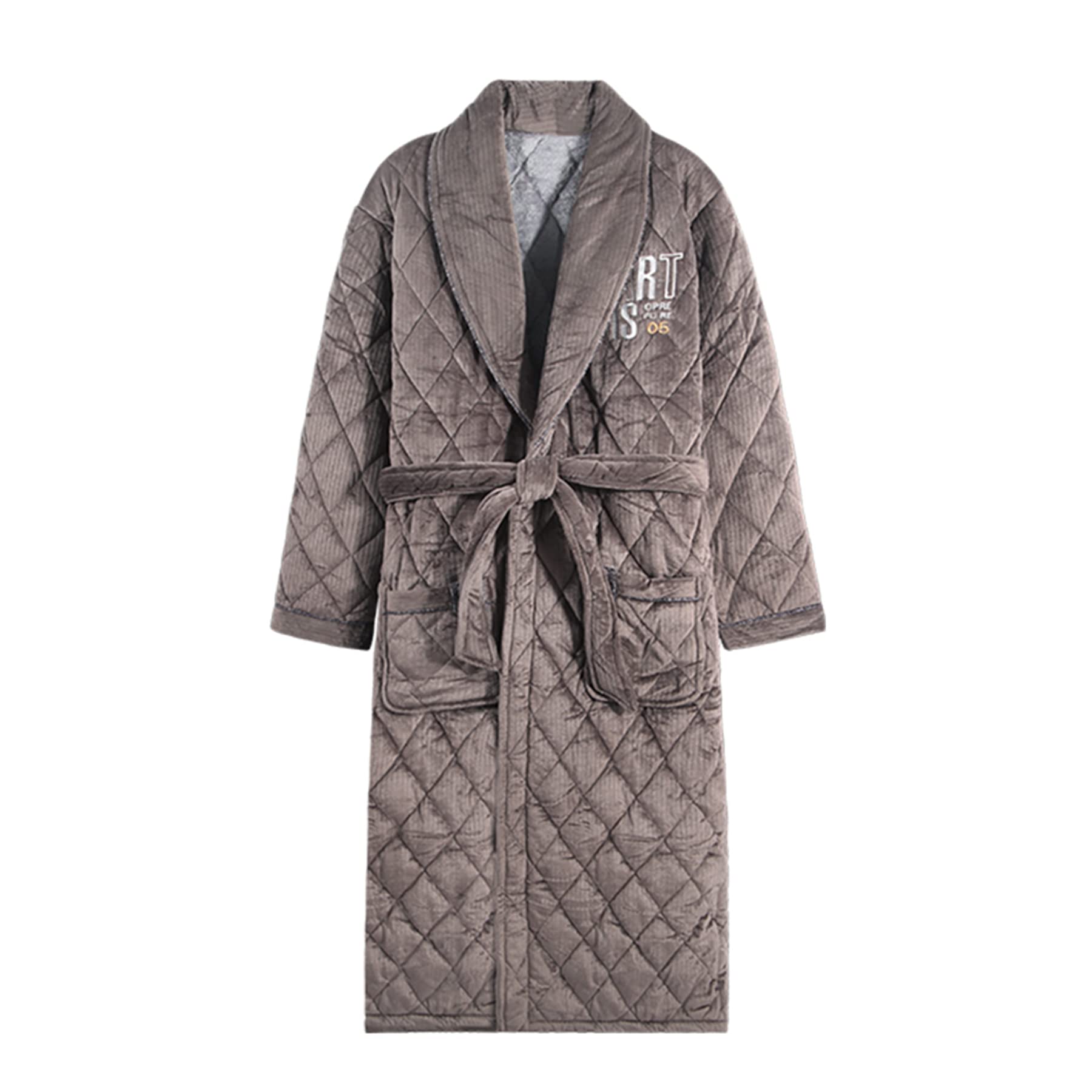 Bademantel für Herren, Herren-Nachthemd/Bademantel aus Fleece mit Schalkragen, gesteppt, Taschen, Mehrfarbig, Größen L-XXL