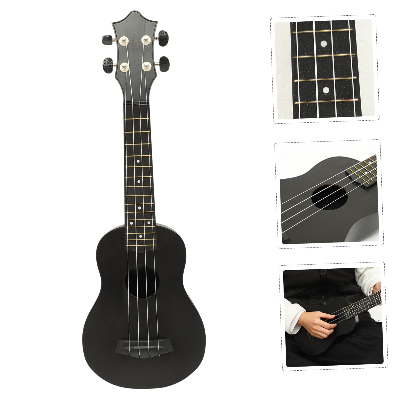 Yardwe Ukulele De Madera Para Principiantes Acústico De Instrumento Musical Cuatro Cuerdas Para Niño Niña y Adultos Guitarra Infantil Resistente y Fácil De Usar Color Negro