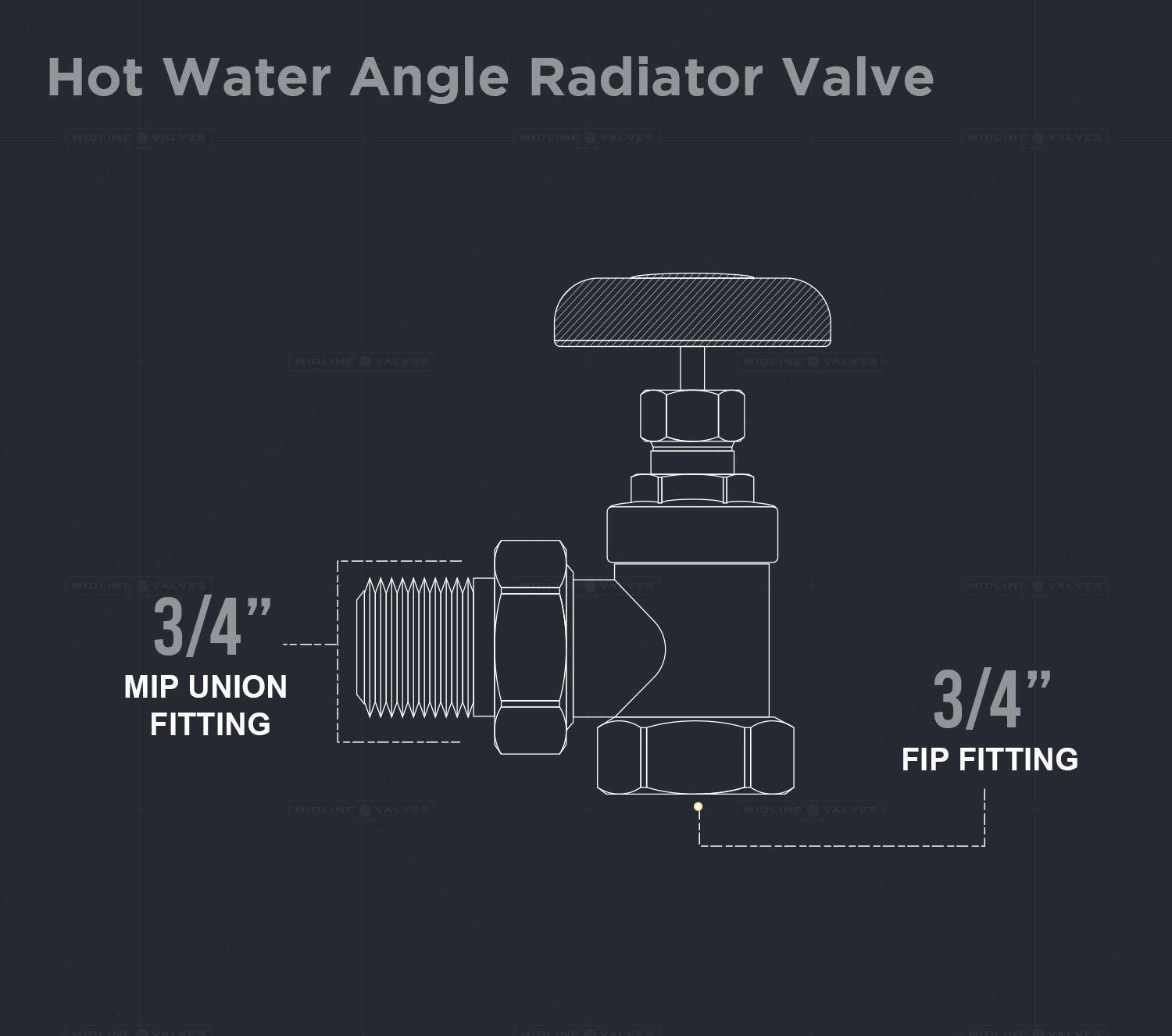 Midline Valve IXW-U034 Vanne de radiateur à vapeur d'eau chaude ultra résistante Contrôle de la température de la grille d'aération 1,9 cm Raccord mâle FIP x Laiton