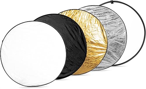 Fotoconic Disco reflector de luz de 43 pulgadas43.3 in 5 en 1 plegable multidisco con bolsa, translúcido, plateado, dorado, blanco y negro para
