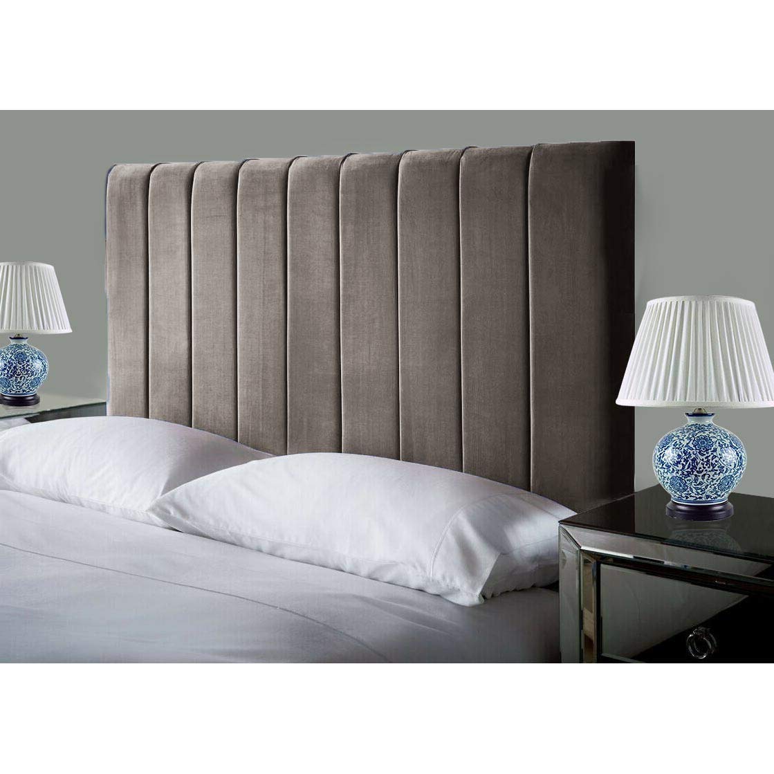 Affordable Luxury Portland Lined Headboards in Elegant Plush Velvet Fabric, for Divan Beds, Bedroom and Hotel Furniture (4FT6 Double- Height 24", Mocca)