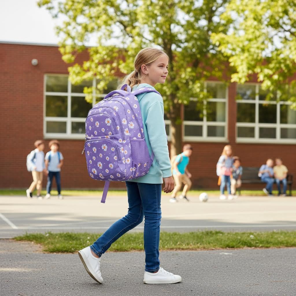 goldwheat Daisy Printed Backpacks With Lunch Pack Pencil Case 3pcs, Lightweight Waterproof Bookbag For Middle School - Image 6