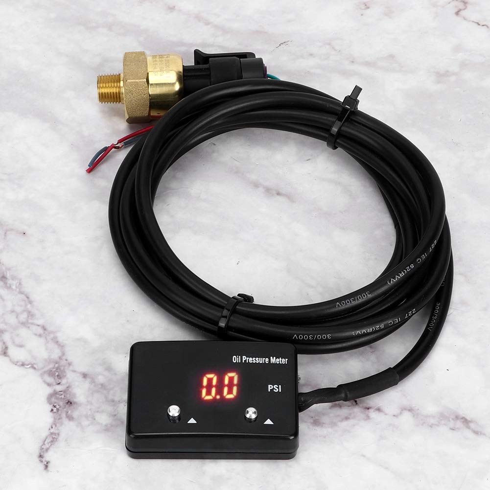 Suick Indicatore di pressione dell'olio, indicatore digitale LED rosso per veicoli da 12 V per il motore del veicolo