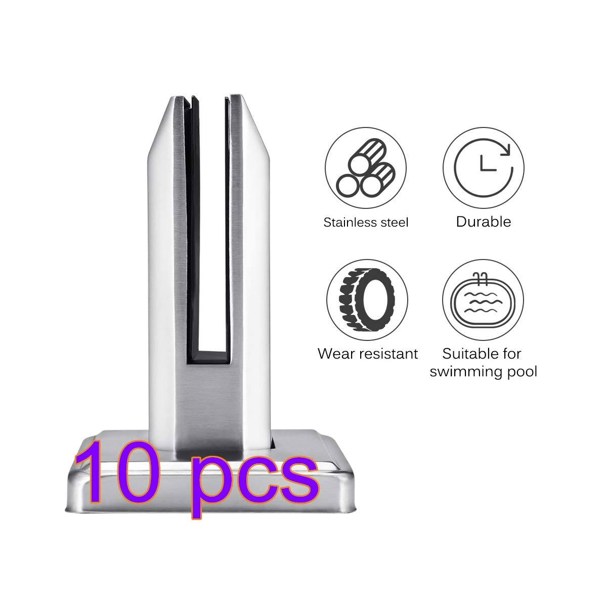 Morsetto per Vetro in Acciaio Inox 10Pz, Ringhiera per Piscina Vetro, per Vetro da 8-12 Mm/0,3-0,5" di Spessore, per Recinzioni in Vetro da Parete per Casa Scale Piscina Balaustra Balcone Giardino