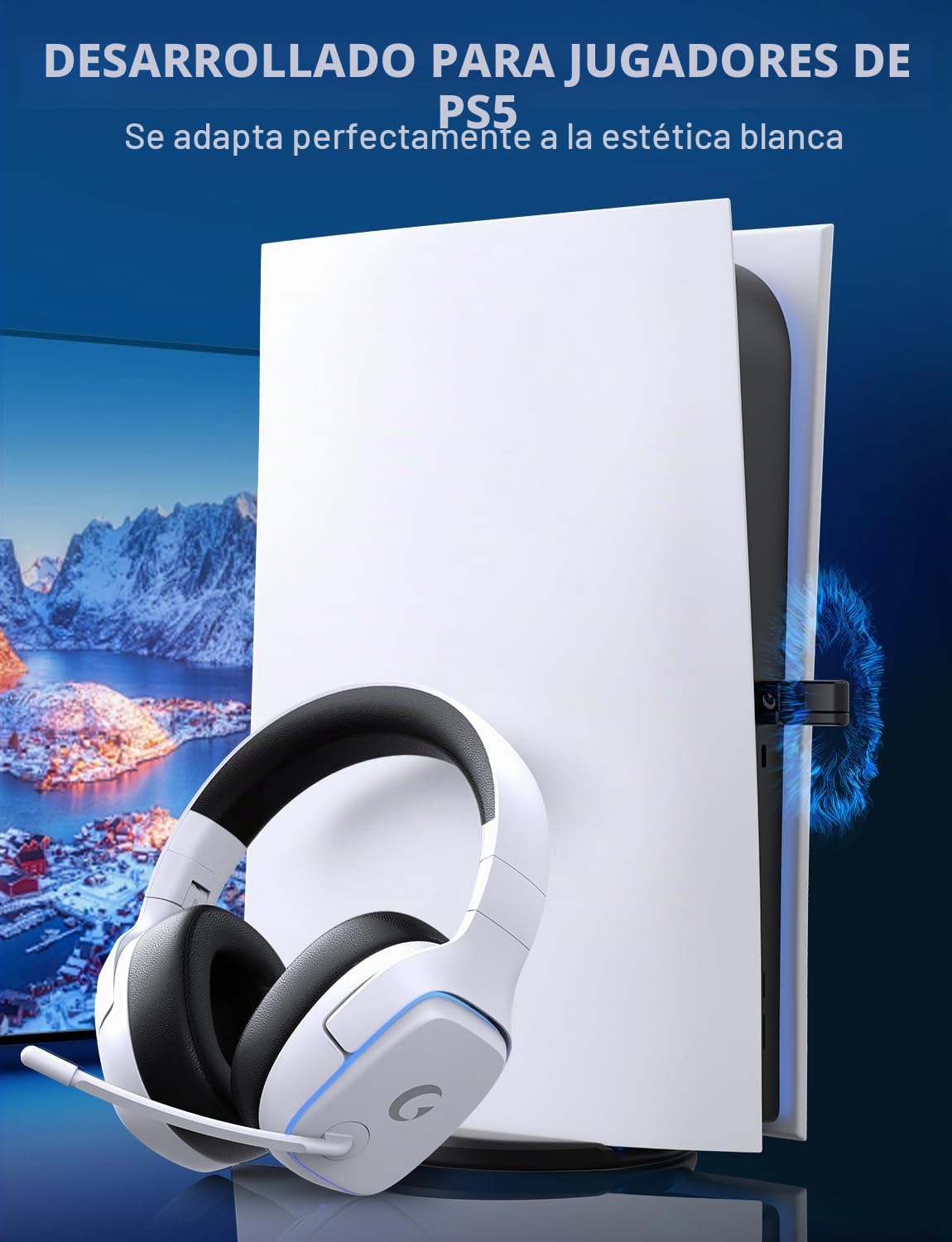 Gvyugke Cascos Gaming para PS5, PS4, PC, Xbox One, Switch, 2.4GHz Auriculares Gaming Cancelación de Ruido, Cascos con Microfono Estéreo Sonido, Cascos para PS5 con 3.5mm Jack con Luz RGB (Blanco)