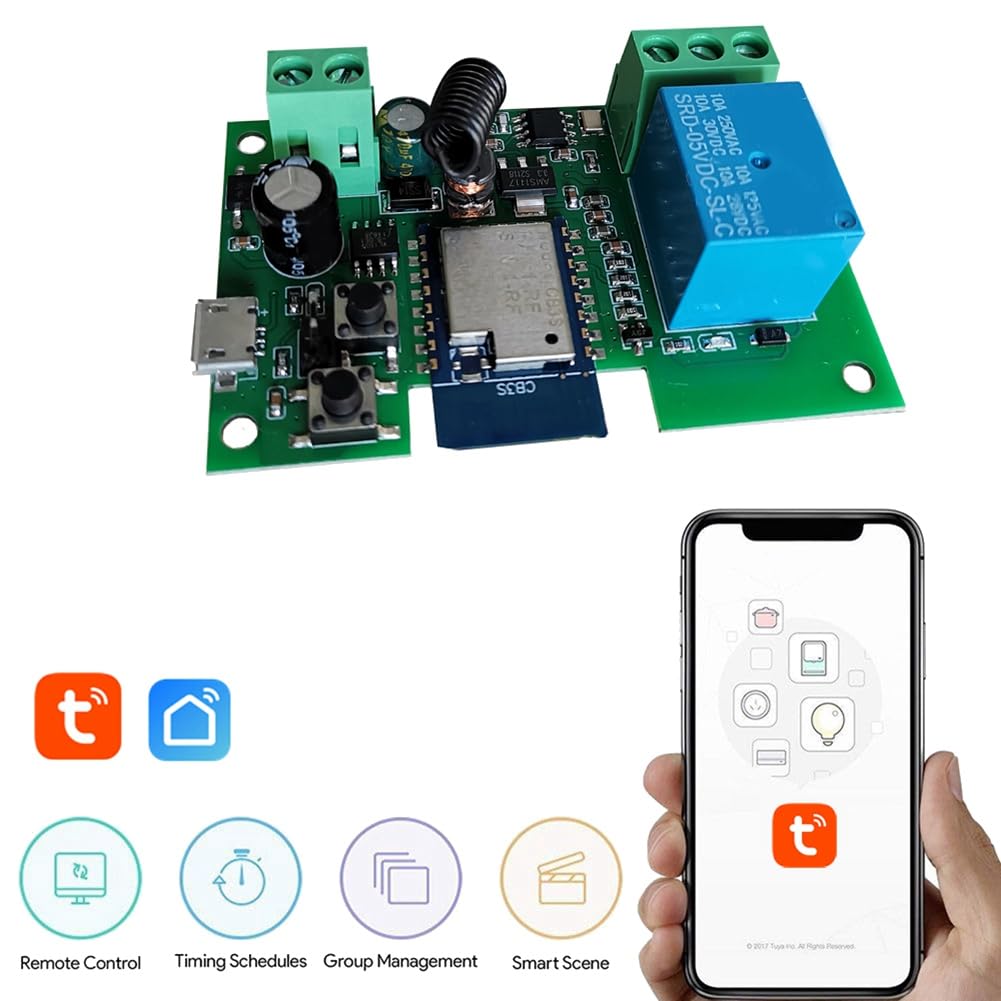 2 relés WiFi Tuya Smart Life App de 12 V, módulo de interruptor, mando a distancia, temporizador, autobloqueo, funciona con casa, control de 2 vías