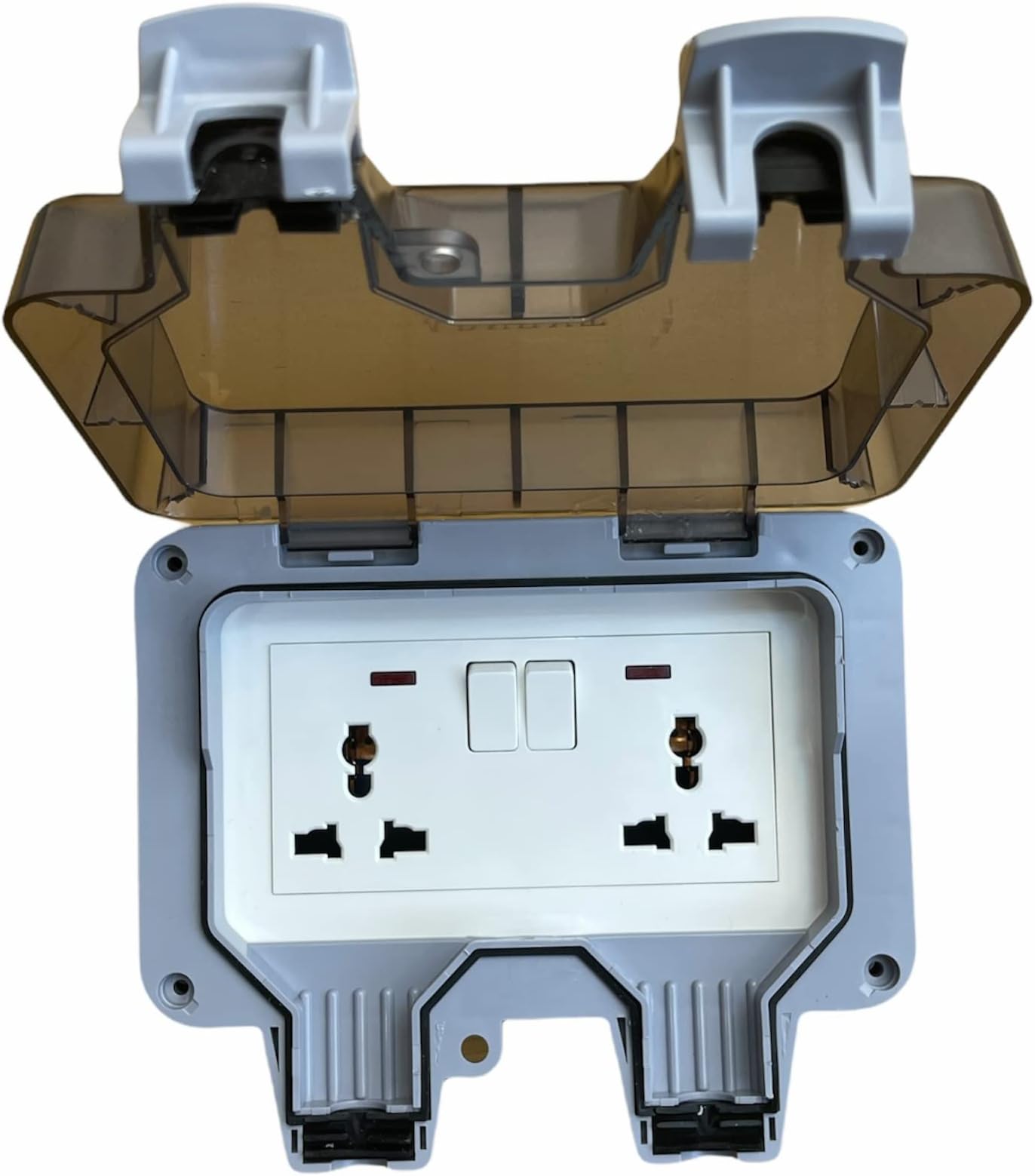 Borliya waterproof Outdoor Sockets, rainproof Wall Electrical Outlets,IP66 Switched Socket Covers,13A Outdoor Wall Weatherproof Plug Socket Box (Universal socket, Double socket)