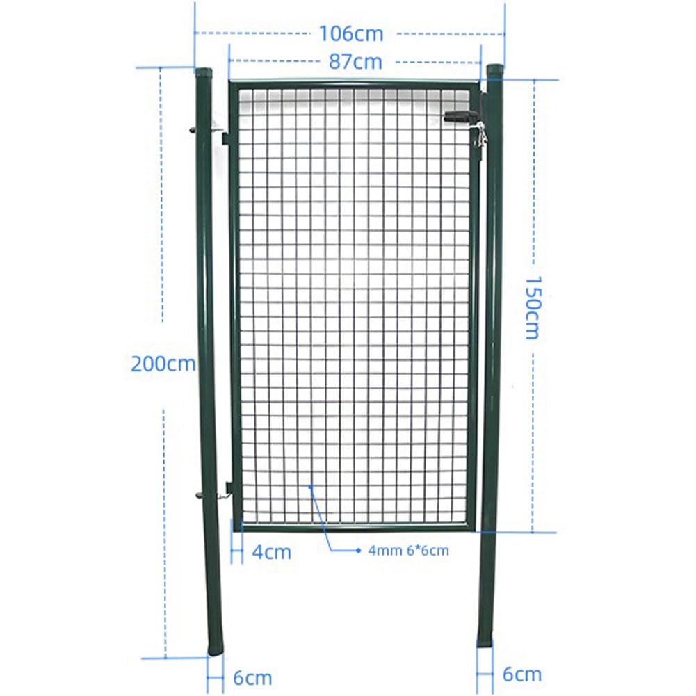 Bakaji Cancello Cancelletto Porta a Rete per Recinzione Giardino Telaio in Acciaio Verniciatura a Polvere Dimensione 106 x 200 cm Chiusura a Chiave 3 Chiavi Incluse Colore Verde