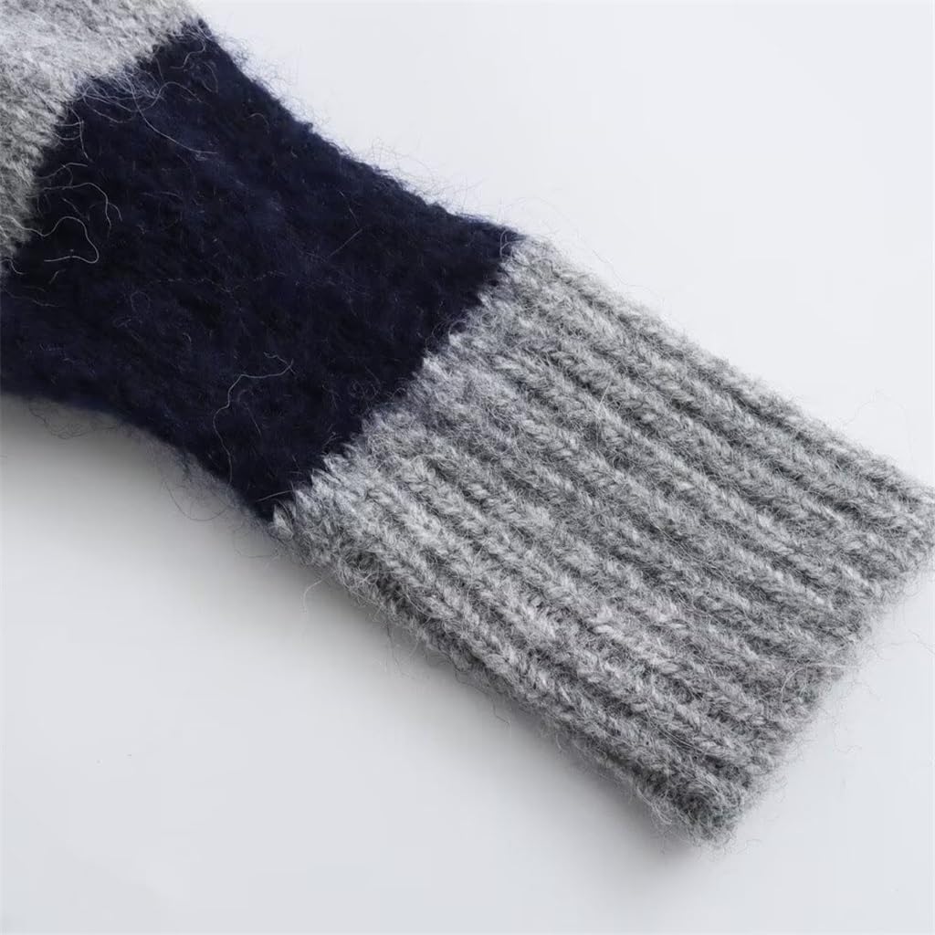 Women's Striped Color Clashing Colorful Loose Long Sleeve Round Neck Knit Sweater for Women