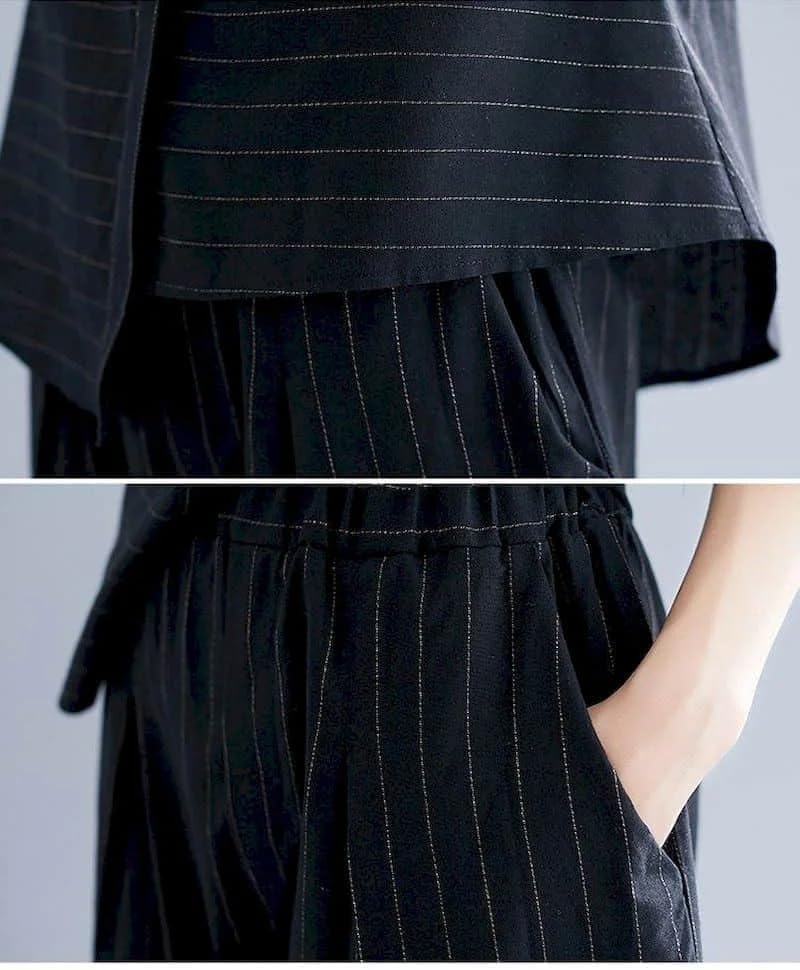 Women Striped Two Piece Set Shirt Pants Casual Everyday Outfit