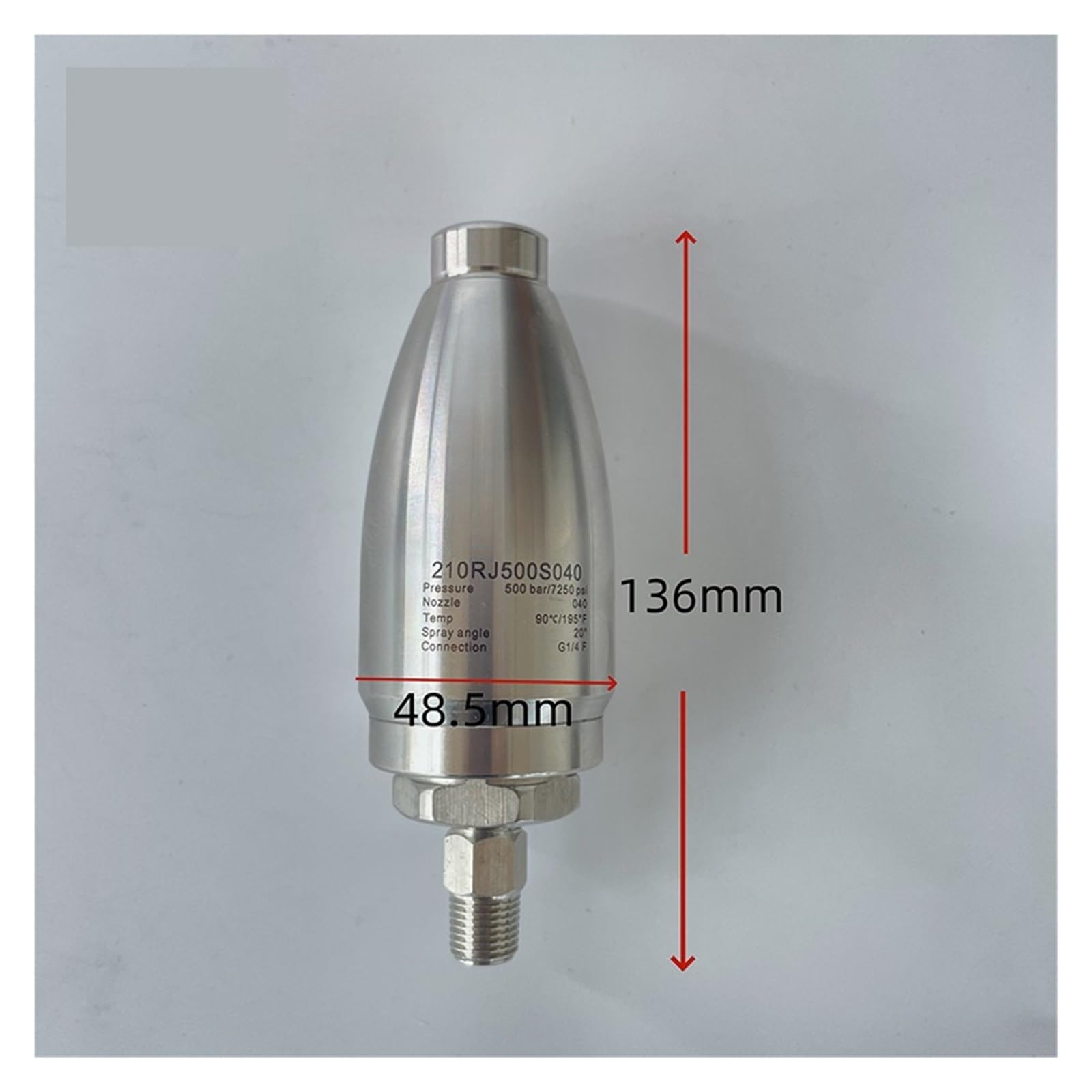 Boquilla giratoria Turbo de Agua de Alta presión (500/600 Bar, 7200 PSI) con conexión rápida y núcleo de Acero de tungsteno.(500bar-1l4-040)