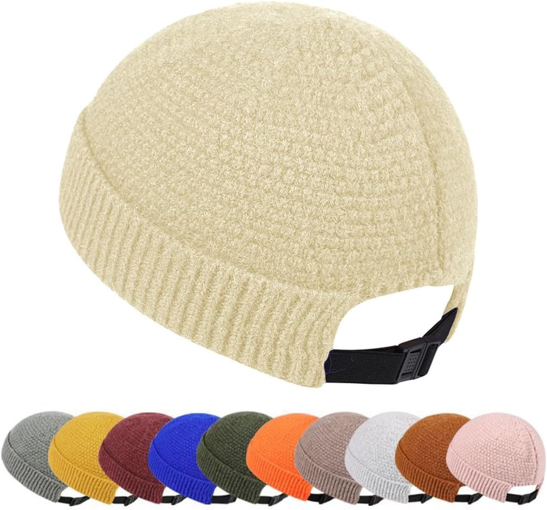 Mens Brimless Hats Adjustable Docker Cap Unisex Winter Casual Knitted Beanie Skull Caps