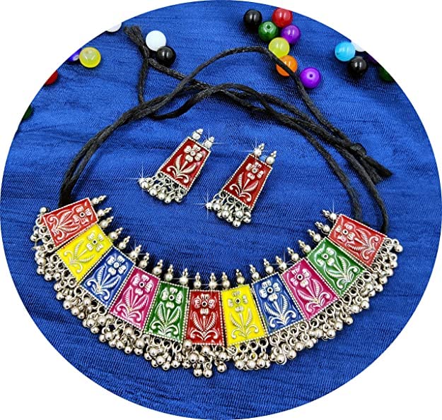 JMBW Jewellery Oxidised German Silver Traditional Chocker Necklace Set for Women & Girls Silver & Golden (B0B42FL9MW) Amazon Price History, Amazon Price Tracker