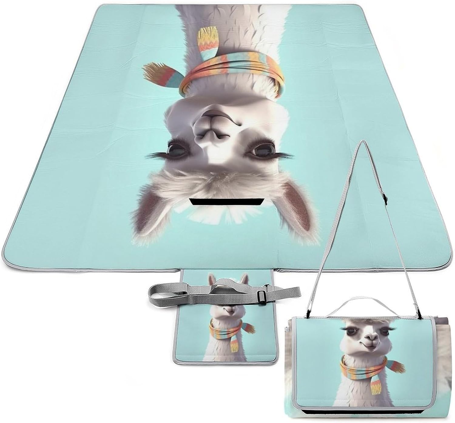Funny Cartoon Llama Foldable Waterproof Outdoor Picnic Mat for Beach, Camping & Park - Outdoor Rugs with Sponge Padding