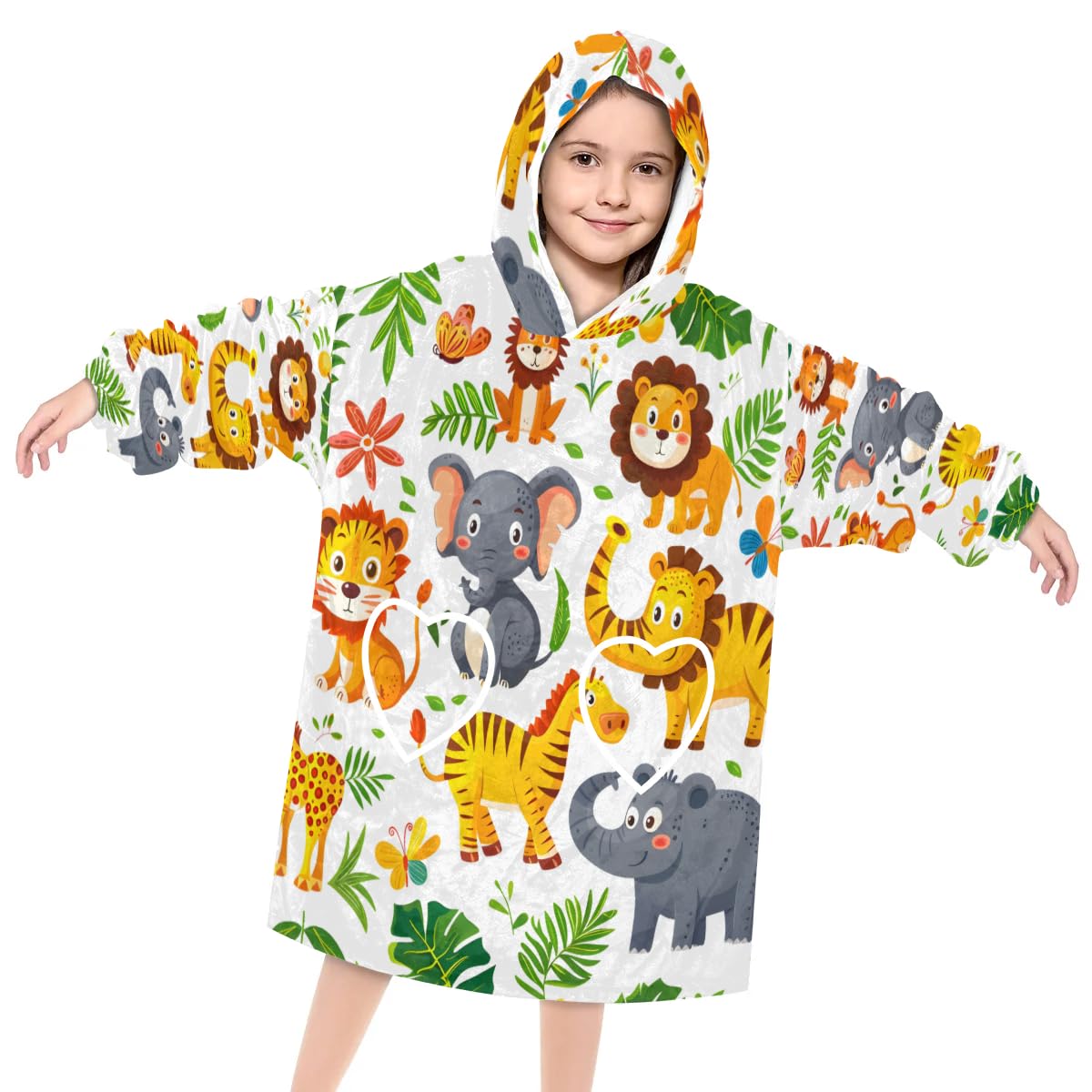 Wearable Blanket Hoodie for Kids, Lithe Tiger Fleece Sweatshirt Blanket Oversized Blanket Sweatshirt with Pocket Flannel Warm Hooded Blanket 6-10 Year Old Girl Boy Gift, One Size
