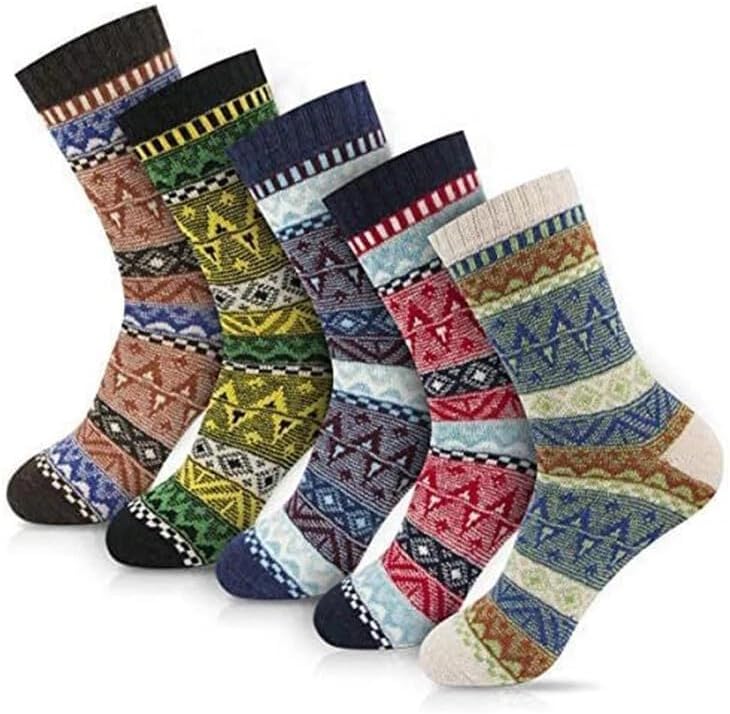 5 Pairs Thick Socks for Men - Winter Warm Thermal Hiking Socks, Nordic Vintage Crew Socks for Men, Breathable & Cozy