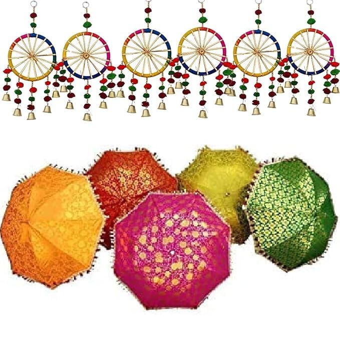 Vibrant Wedding Umbrellas Pack of 5 & Hanging Chakhri Set of 6-image-17