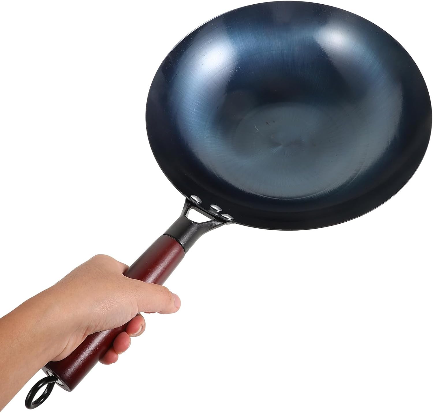 Traditional 30cm round Bottom Wok with Wood Handle, 1.5mm Thick Handmade Carbon Steel Stir-fry Pan, Non-coated Home Cooking Wok for Gas and Electric Stoves