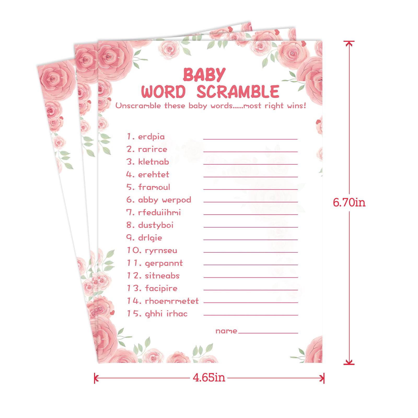 OLOUTAB Zestaw 50 zestawów na baby shower, kwiatowy, gruby karton, zabawny, łatwy do zabawy (z odpowiedzi)