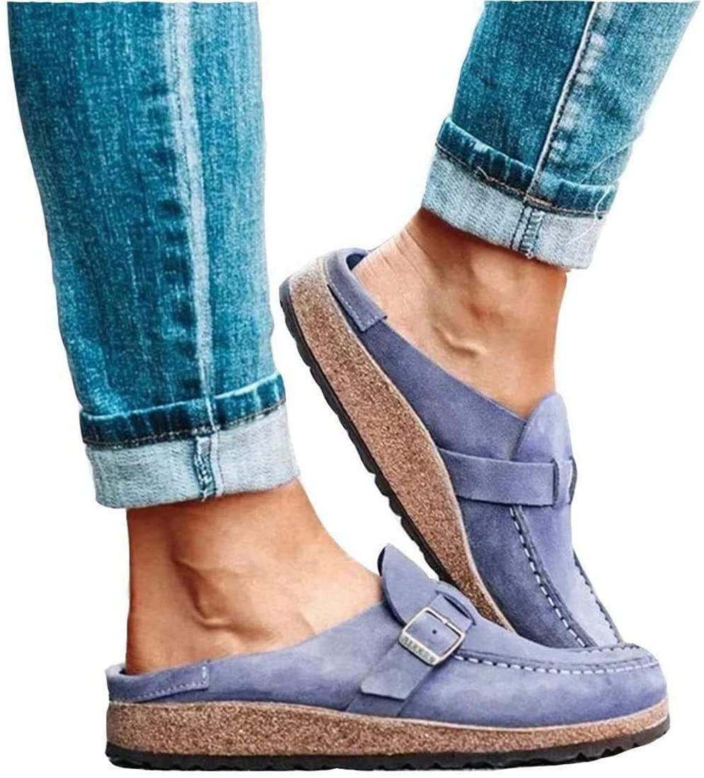 RXZCHH Sandalias para Mujer Zuecos de Verano Zapatillas Planas Zapatillas para Caminar con Punta Cerrada Zapatos de Barco para Mujer Zapatos de cuña con Soporte para Arco Plano Informal para