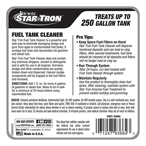 Image of Star Tron Fuel Tank Cleaner - Removes Sludge, Varnish & Other Deposits - Helps Restore Performance of Old, Stale Fuel - Concentrated Formula for Gasoline and Diesel Tanks