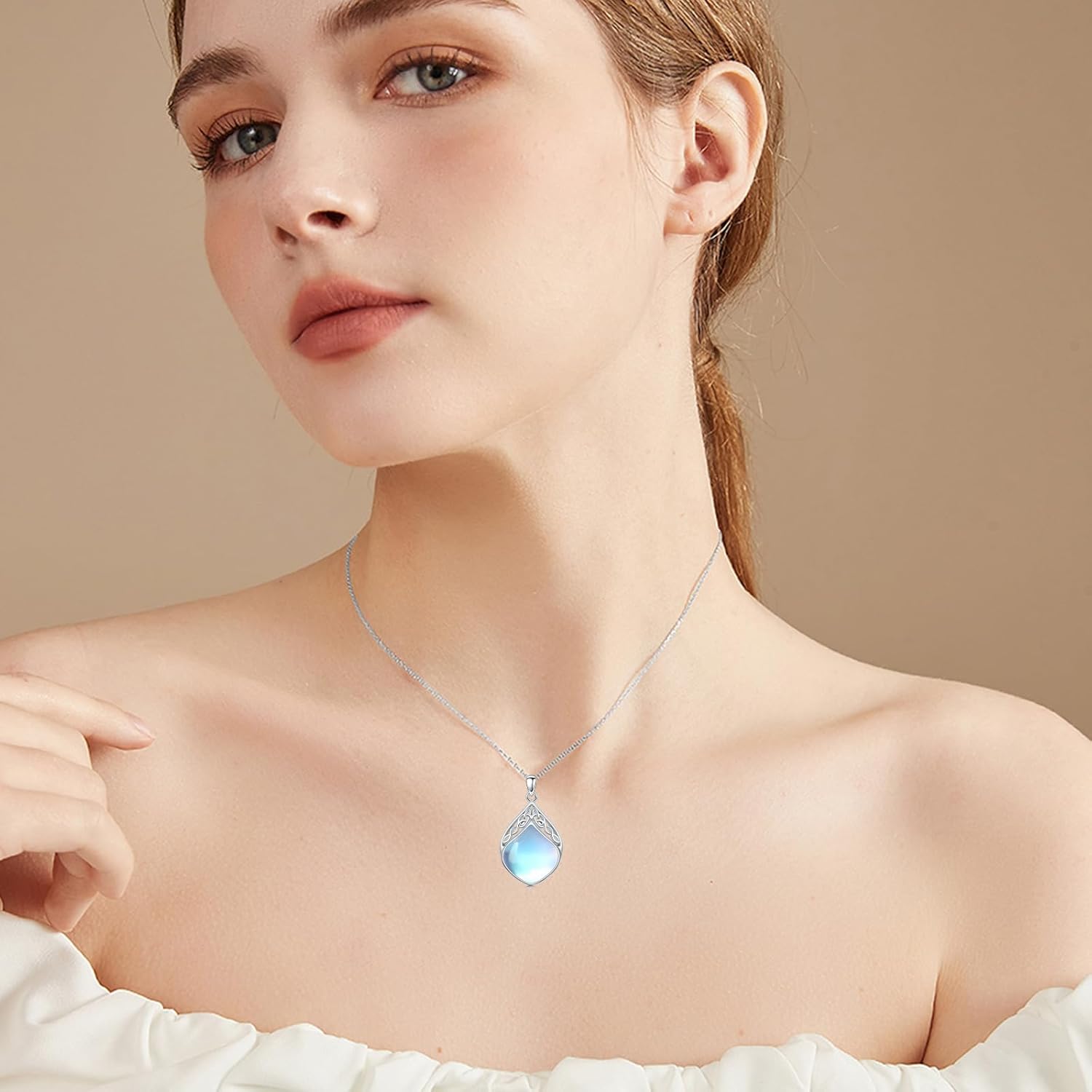 YYB Gemstone Teardrop Necklace for Women 925 Sterling Silver Celtic Knot Pendant Irish Jewelry Anniversary Birthday Valentines Day Gifts for Her - Image 3