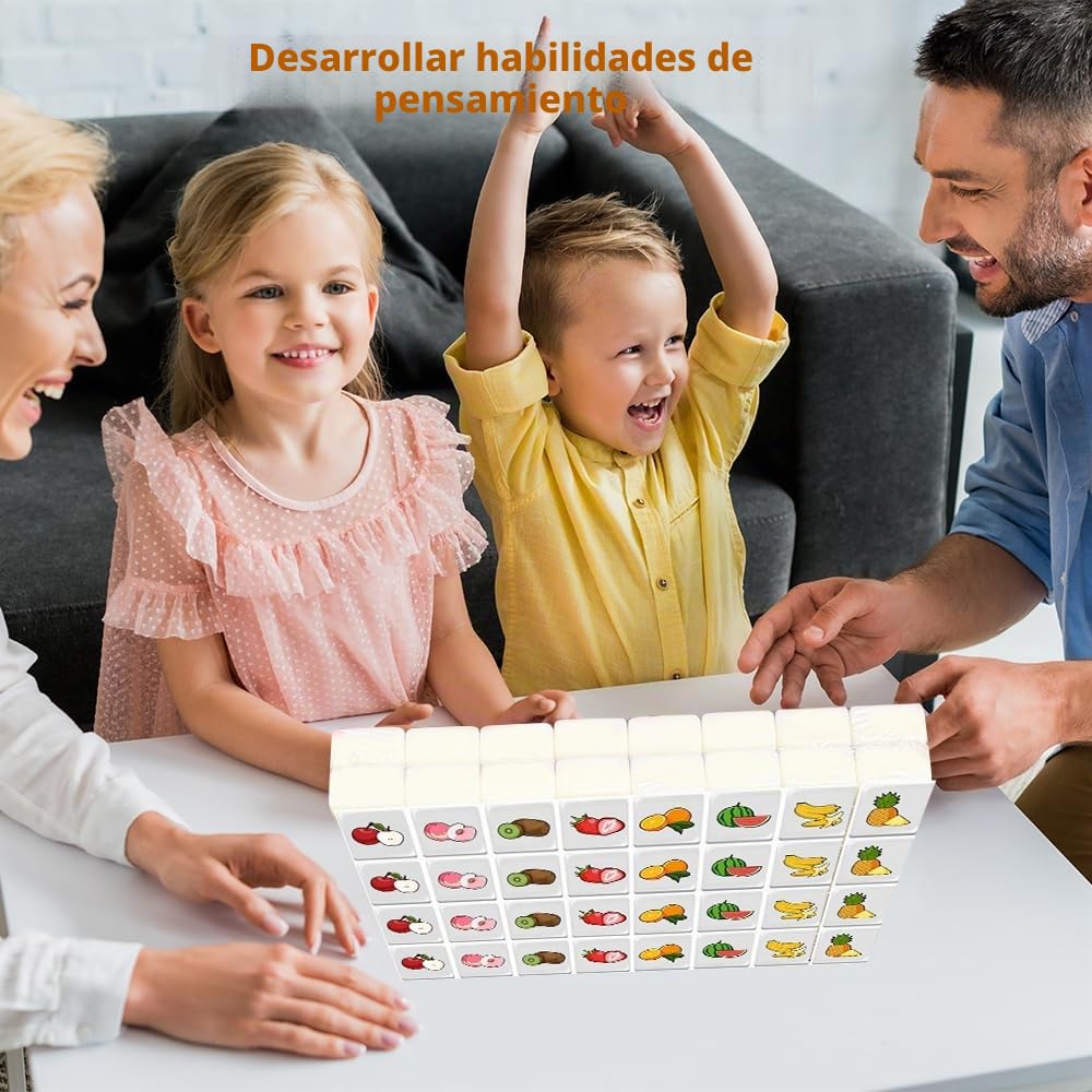 65 Bloques Juego de Escape Seaside, Bloques de Juego de Escape de 30mm, Juego de Escape Seaside Mahjong con Adhesivos, Mahjong de Patrón de Frutas y Animales, Mini Juego de Mahjong para Familia