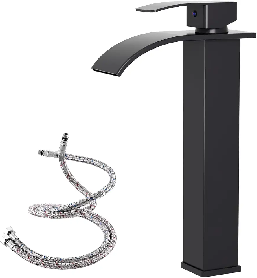 Torneira para Banheiro, Misturador Monocomando, Torneira Banheiro Preta Cascata Monocomando Bica Alta, Torneira Monocomando de Banheiro Cascata Quadrada, Misturador Bica Alta Preto Fosco