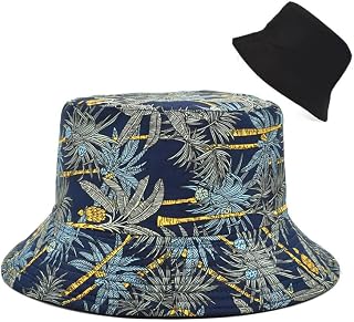 Bucket Hat Cotton Double-Side-Wear Reversible Sun Hat for Women Men, Summer Vacation Travel Beach Packable Fisherman Hat