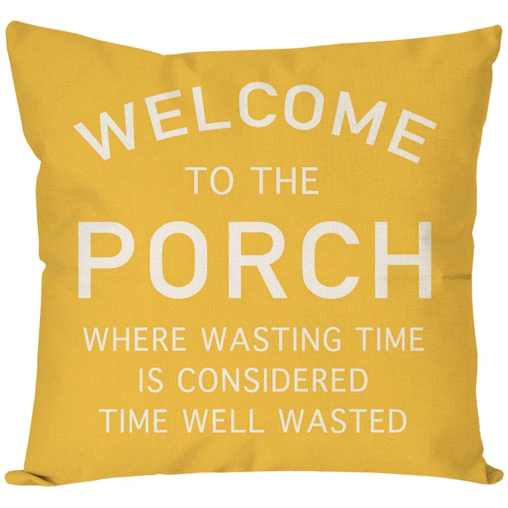 PANDICORN Farmhouse Throw Pillow Covers 18x18 Inch Welcome to The Porch Yellow Outdoor Spring Summer Porch Patio Decorations Rustic Decorative Cushion