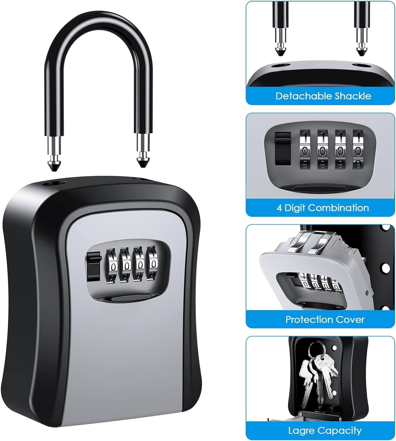Drumil Wall Mounted Key Lock Box with Resettable Combination | Weatherproof Portable Key Safe for House, Garage & Office | Heavy-Duty Secure Key Storage for Realtors, Airbnb & Spare Keys 1