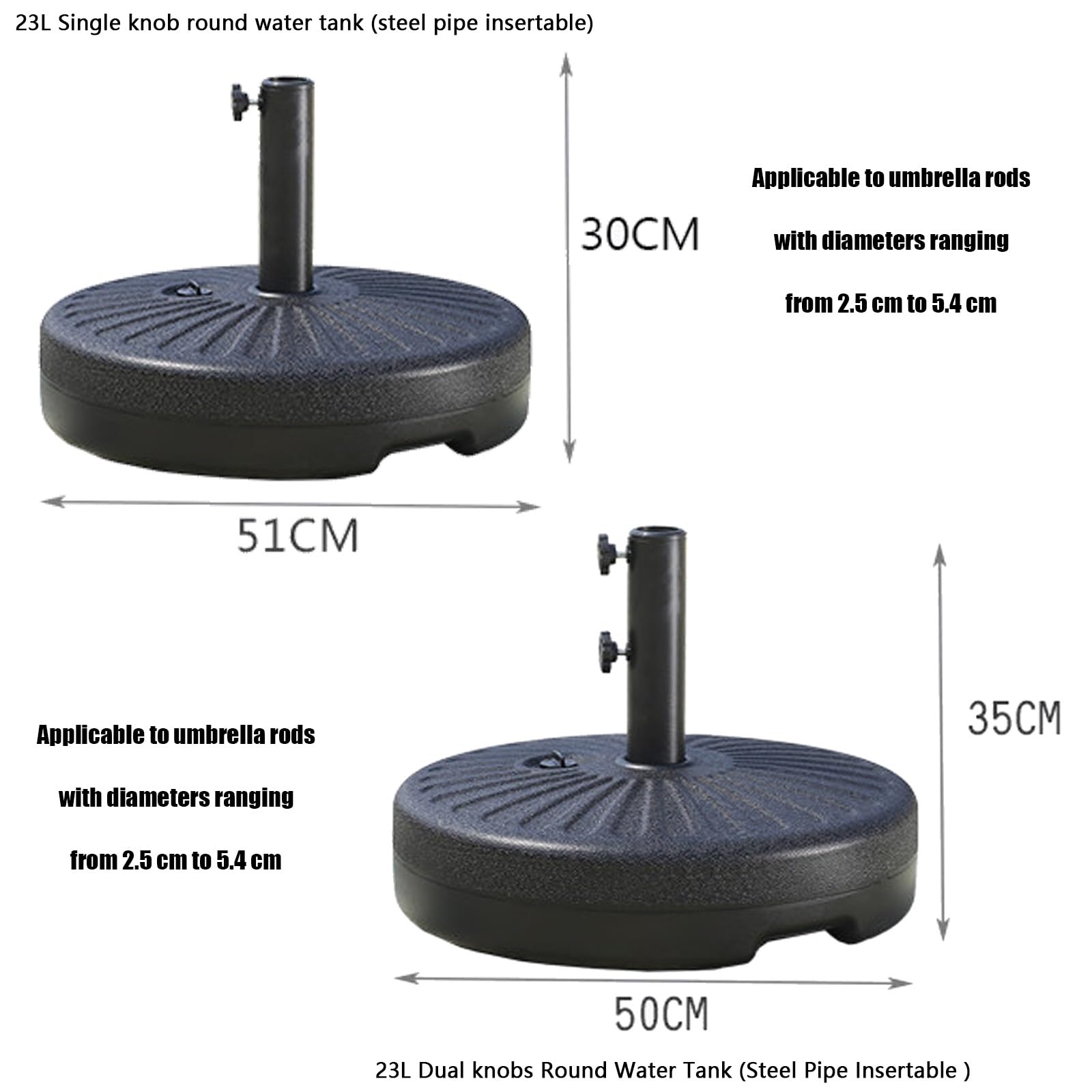Supporto Base Rotonda, Base For Ombrellone Riempibile, Supporto Esterno | Manopola di regolazione, supporto durevole, for terrazza sul prato e ombrelloni a bordo piscina(Dual knobs)