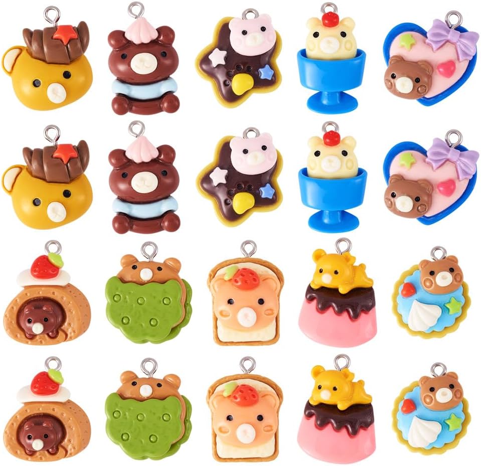 Cheriswelry 20Pcs Resin Charms Pendants Cute Animal Bear Charms for Necklace Earring Bracelet Keychain Jewelry Making DIY Craft