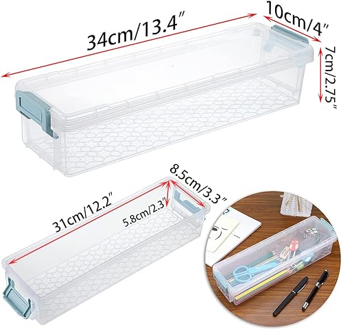 Miniatura 2 de BTSKY Caja larga apilable de plástico para el hogar, suministros de oficina, caja organizadora de almacenamiento para lápices, organizador de