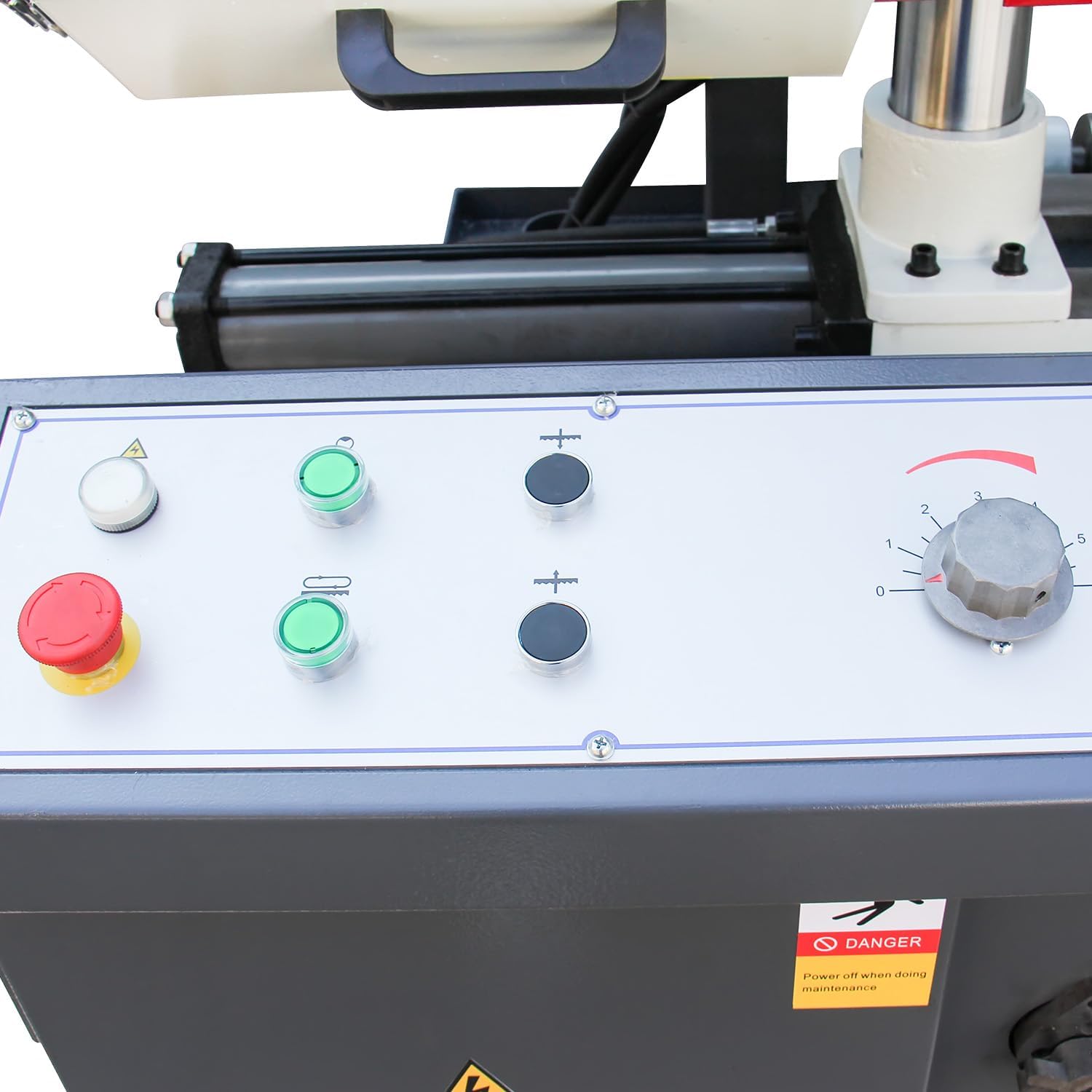 Close-up view of the control panel on the KAKA INDUSTRIAL TBK-11 band saw