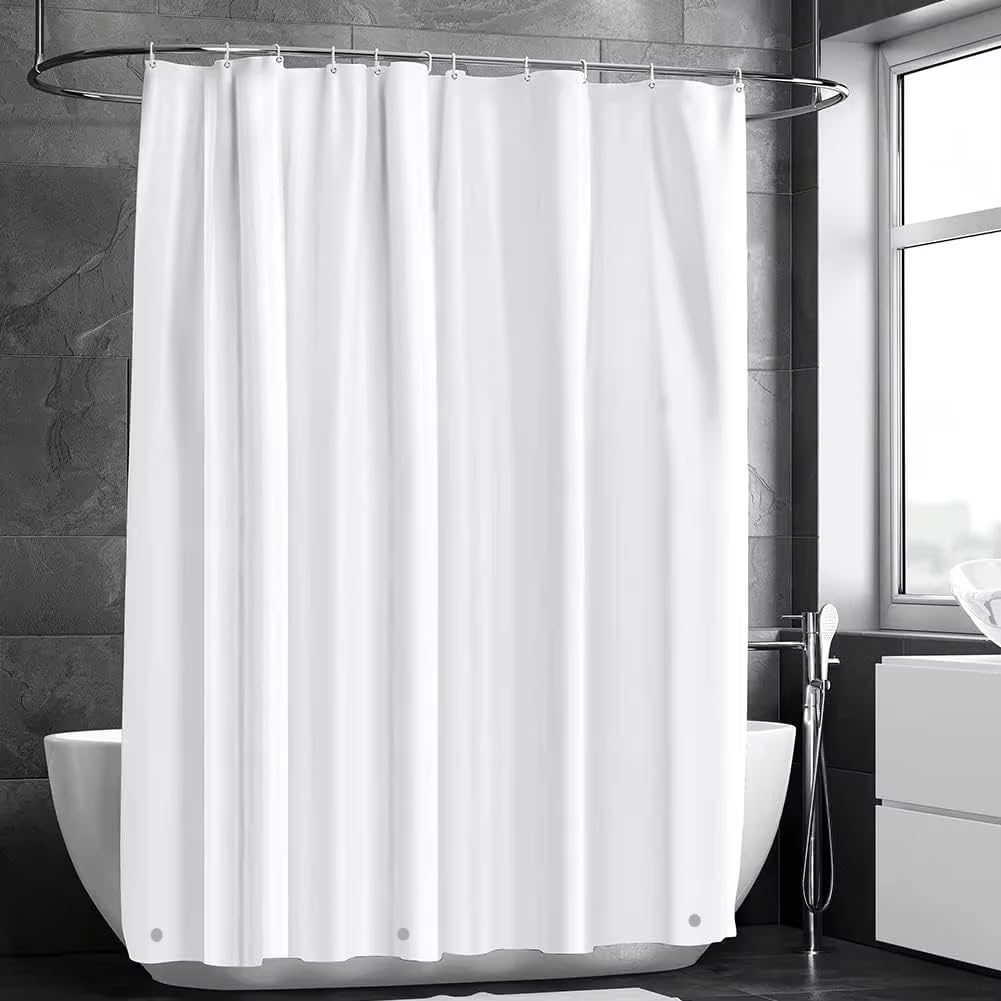 HNBFKD White Shower Curtain, Water and Mould Resistant Fabric Machine Washable, Bathroom Shower Curtain Waterproof with Plastic Hooks 183x214cm/(WxH)