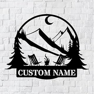 Personalized Metal Lakehouse Sign | Custom Camping Cottage Sign | Metal Sign | Metal Campfire Sign | Custom Cottage Plaque (Meidum 18" x 18", Silver)