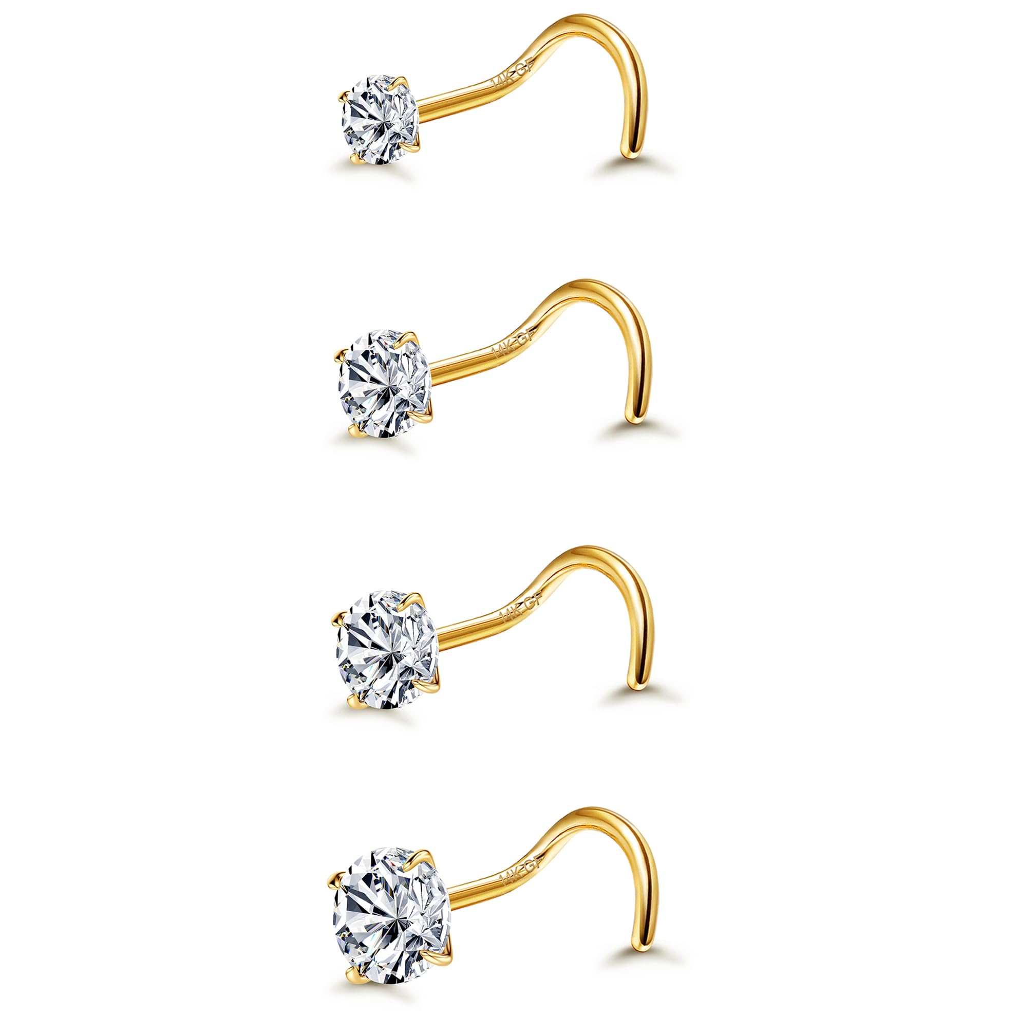 YADOCA 4 Piezas 14K Oro 20G Piercings Nariz Acero Quirúrgico Cubic Zirconia Tornillo Recto L Forma de la Nariz Stud Oro Piercings Nariz Joyería 1.5/2/2.5/3mm
