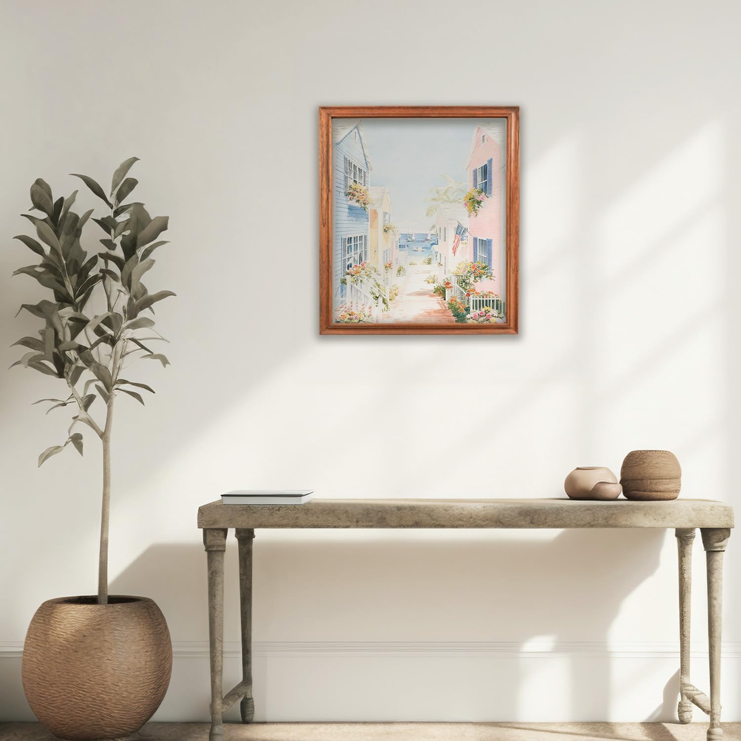 RLTXBUK Diamond Painting Kit for Adults, Pastel Beach Cottage Street with Ocean View, Full Drill DIY Diamond Art Painting, Coastal Floral Gem Art Home Decor 9.8x11.8 Inch